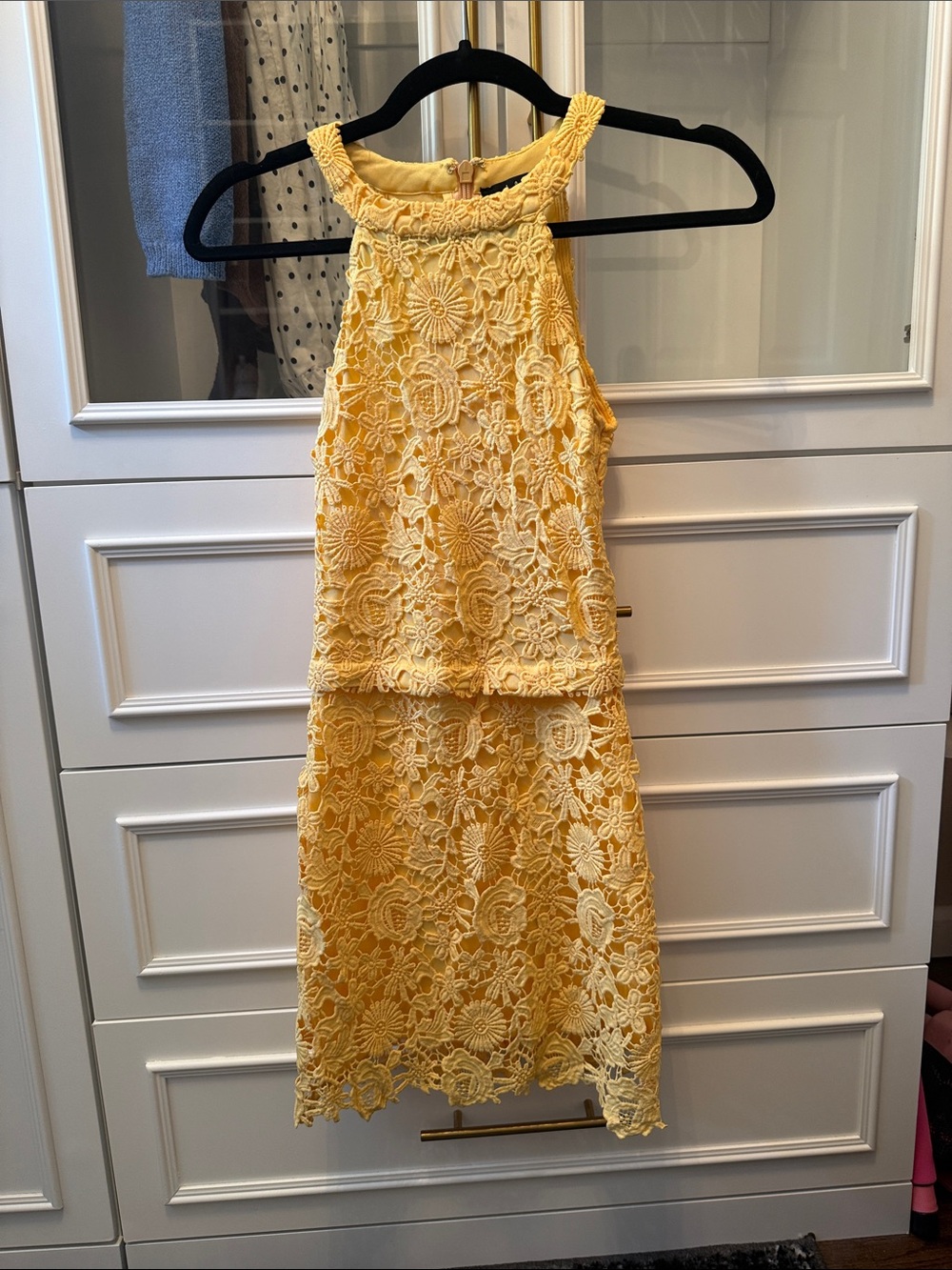 Lulu's Bright Yellow Floral Lace Halter Midi Dress